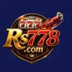 RS778 Game gaming logo featuring a golden shield design, red 777 slot symbols, and a cannon on a dark blue background.