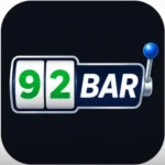 92Bar Game mobile app interface showing slot games, promotions, rewards, and referral commission features.