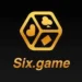 Six game official logo with golden casino-themed icon featuring card suit symbols on a black background.